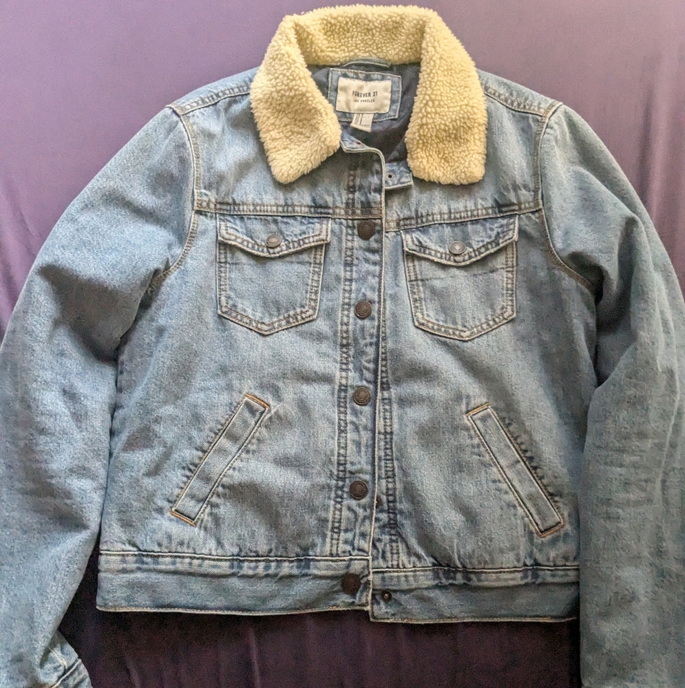 Forever 21 Sherpa Lined Denim Jacket | Size Small - Picture 1 of 4